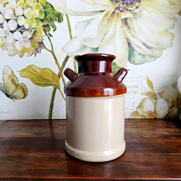 Unique Vintage Ceramic Milk Jug Crock w/ Handles 7" x 5" Glazed Ceramic Can - Picture 5 of 13